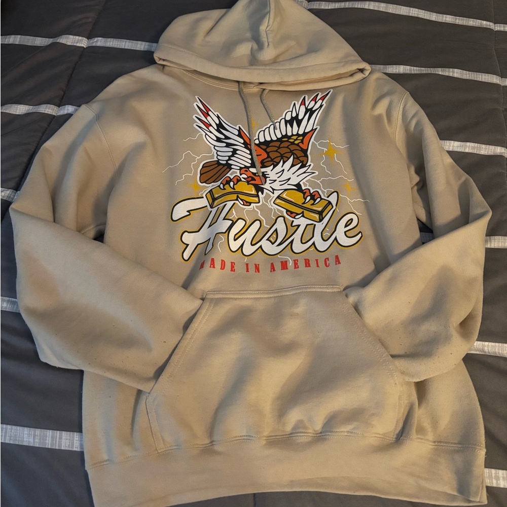 Hustler Hollywood Tan Hoodie with Graphic Design